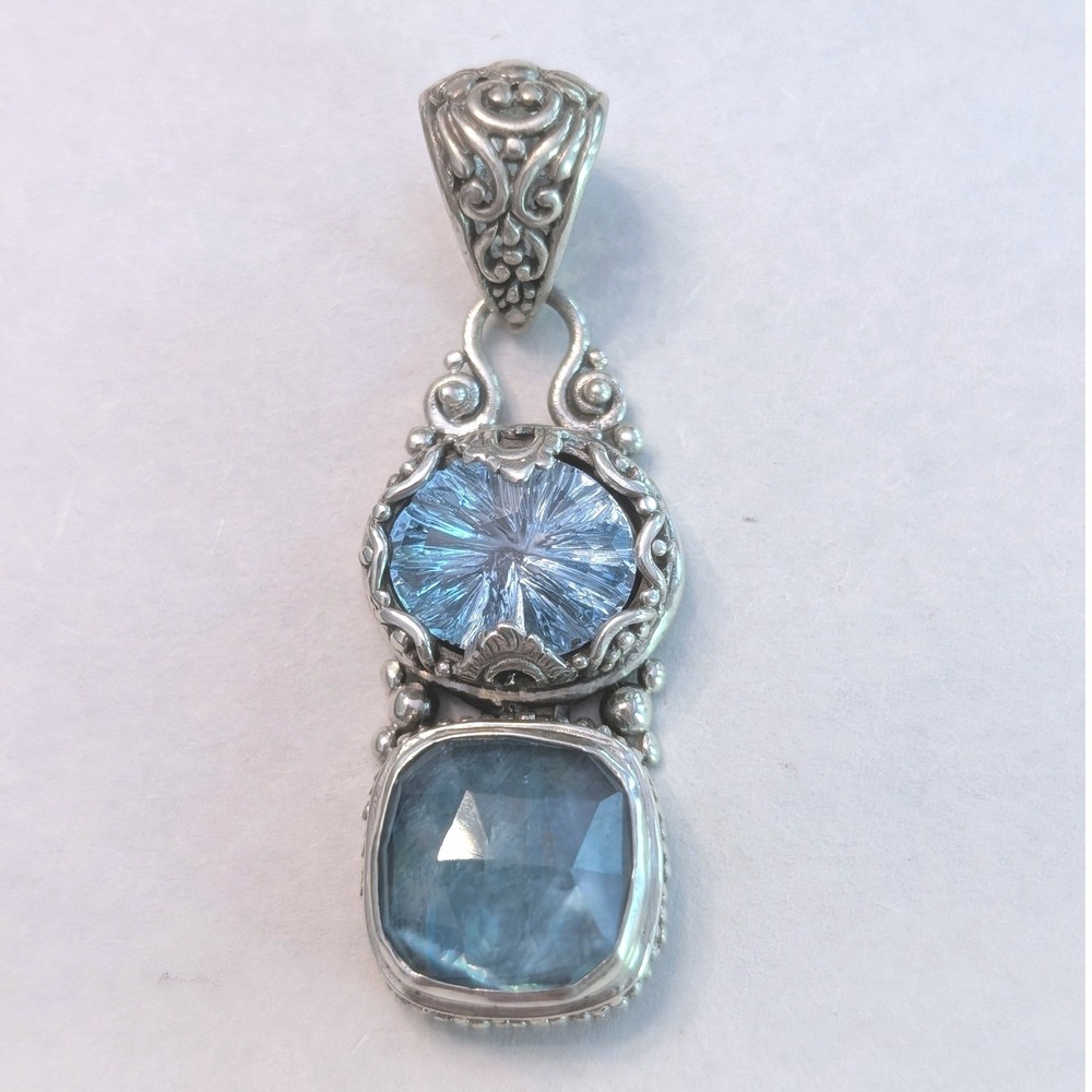 Sarda‎ Sterling Silver 925 Blue Gemstone Ornate Scrollwork Pendant